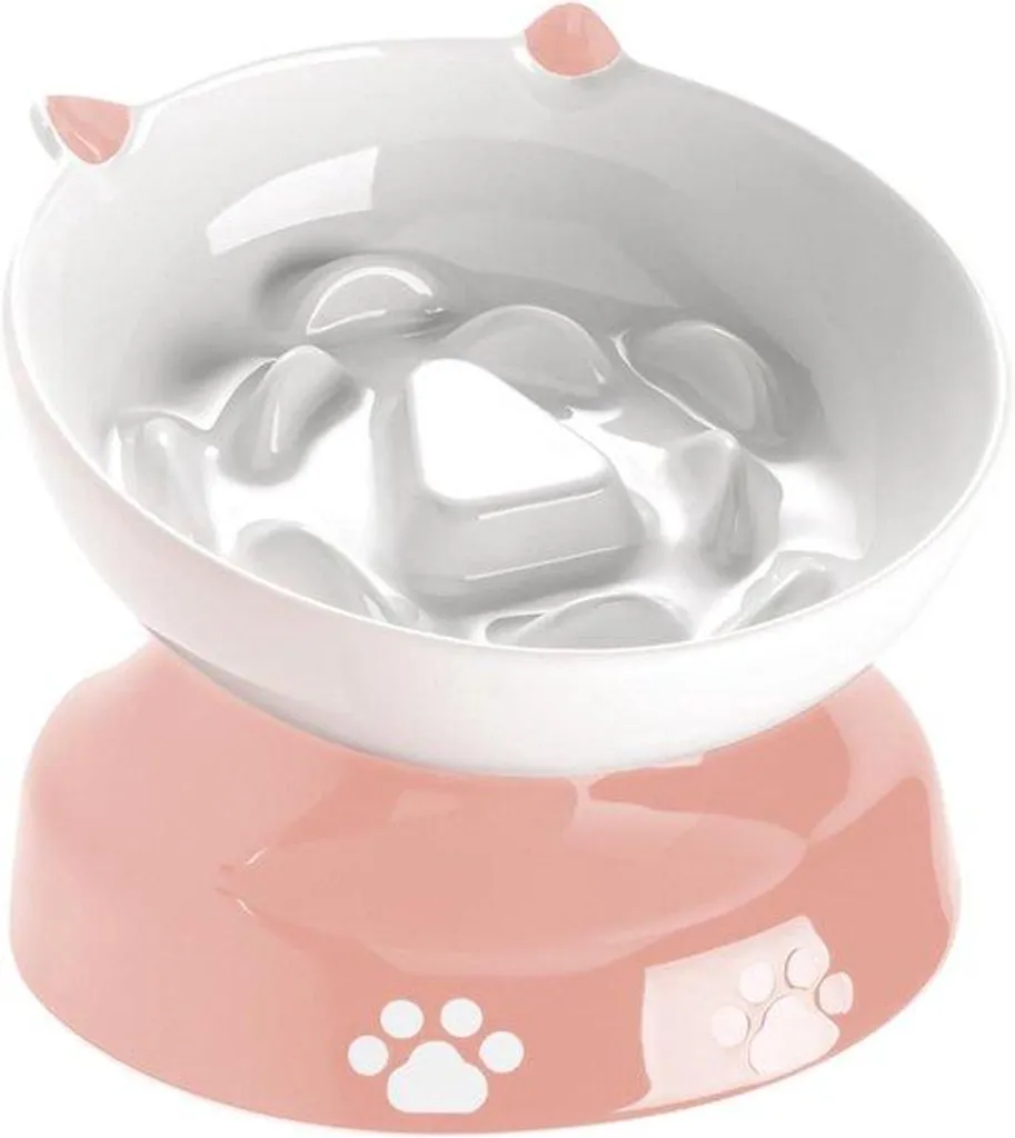 Gamelle anti-glouton rose en céramique lourde et facile à nettoyer