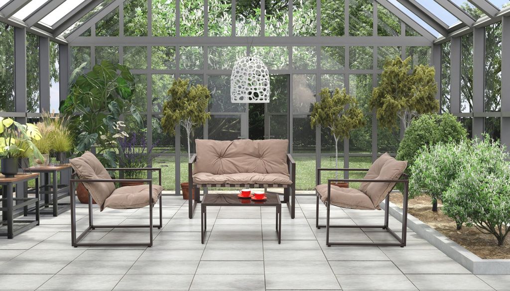 Design HGA-111 Gartenmöbel Set Cappuccino / Dunkelbraun 4-teilig mit Sofa, 2 Stühlen und Couchtisch Gartengarnitur Outdoor Terrasse
