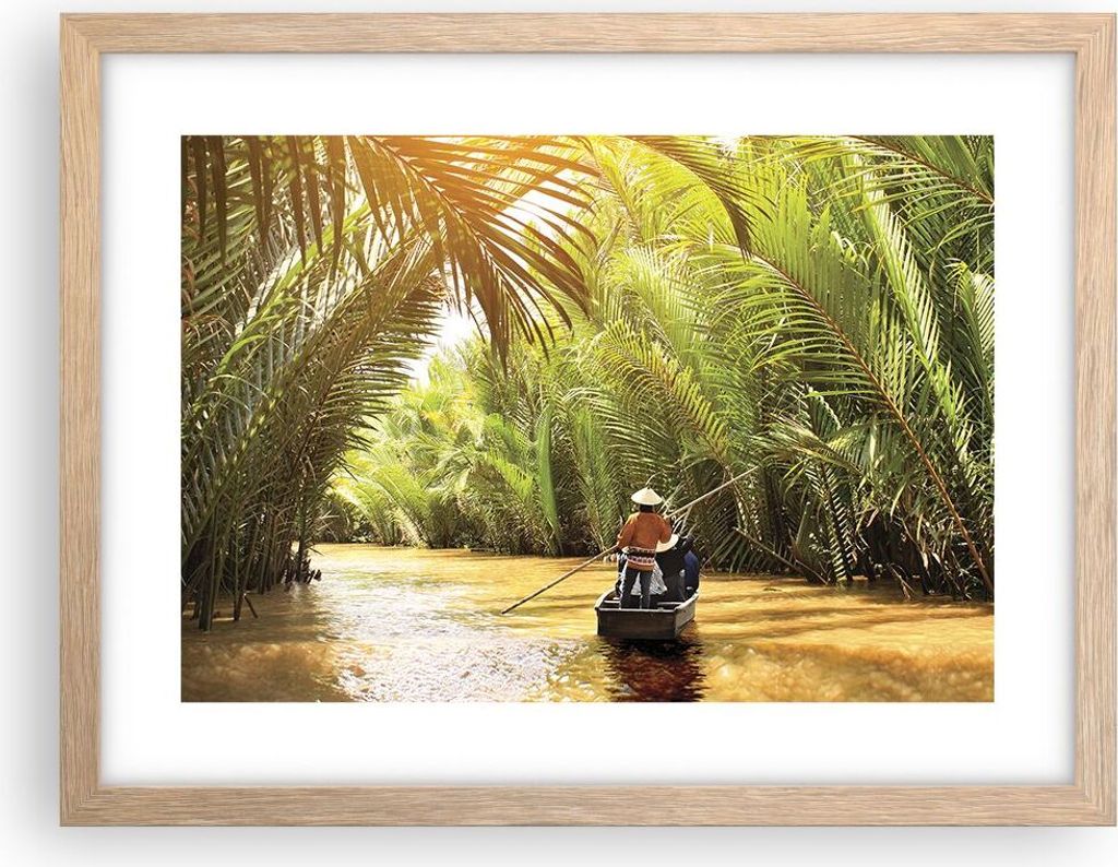 Gerahmtes Poster - Rahmen in heller Eiche - Fluss Mekong £ódŸ - 40x30 cm - Wand Bild - Wanddeko - Wandbilder - Kunstposter - Wandposter - Bilder...