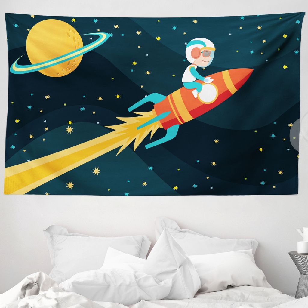 ABAKUHAUS Rakete Wandteppich, Junge auf einem Rocket-Abenteuer aus Weiches Mikrofaser Stoff Waschbar ohne Verblassen Digitaldruck, 230 x 140 cm, Du...
