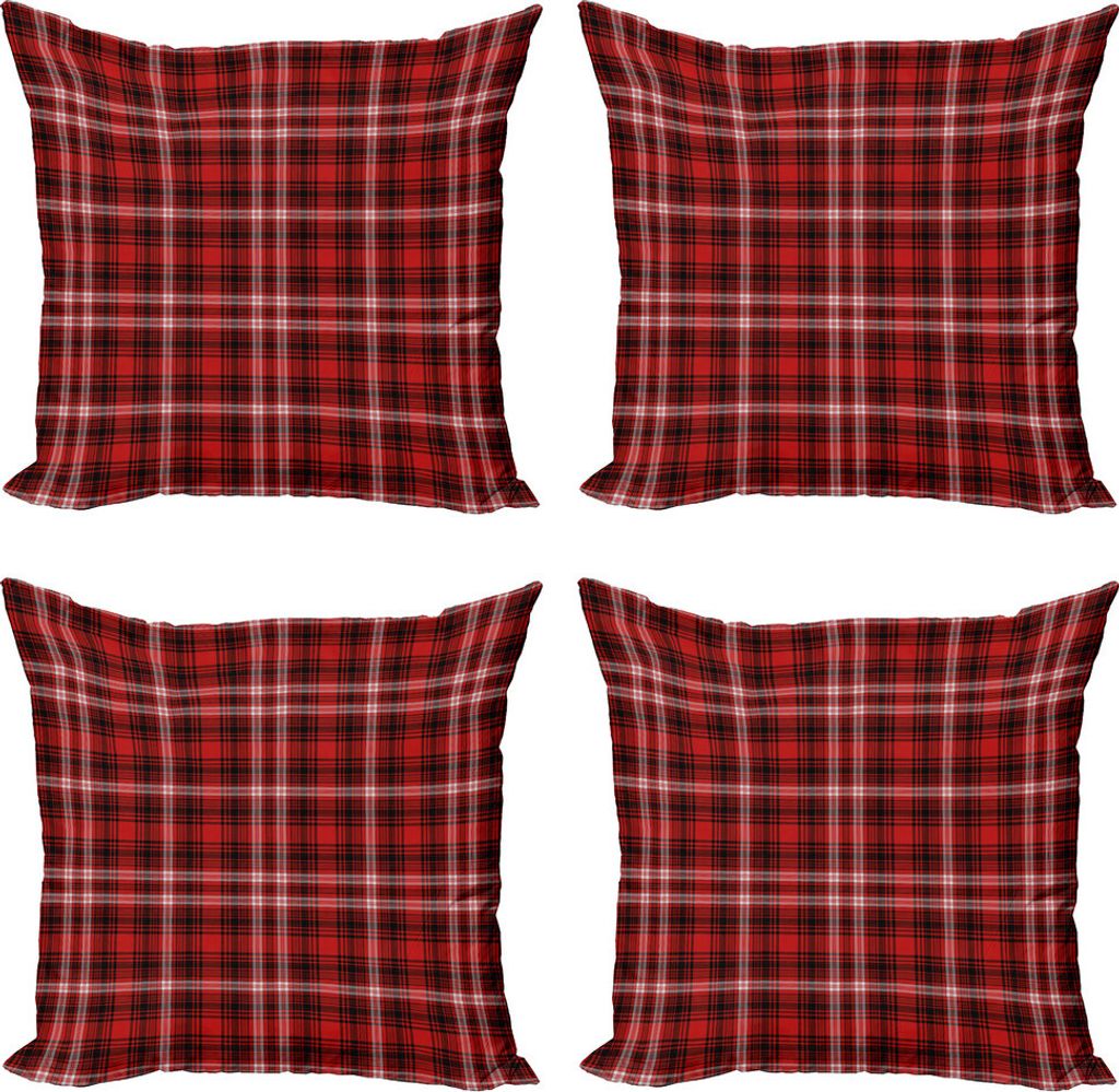 ABAKUHAUS Plaid Kissenbezug Set (4 Stück), Nostalgische Gestreifte britischen, Moderner Doppelseitiger Digitaldruck, 40 cm x 40 cm, Scarlet Schwar...