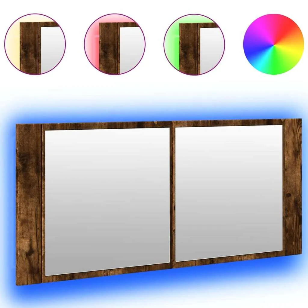SYFAX™ Armadietto a Specchio con LED Rovere Fumo 100x12x45 cm