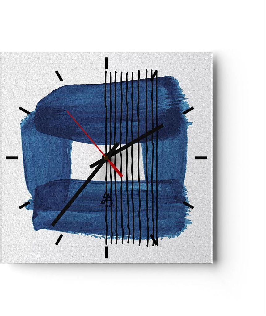 Wanduhr - Quadrat - Glasuhr - Abstraktion Aquarell Blau - 40x40cm - Schleichendes Uhrwerk - Lautlos - zum Aufhängen bereit - Dekoration Modern - W...