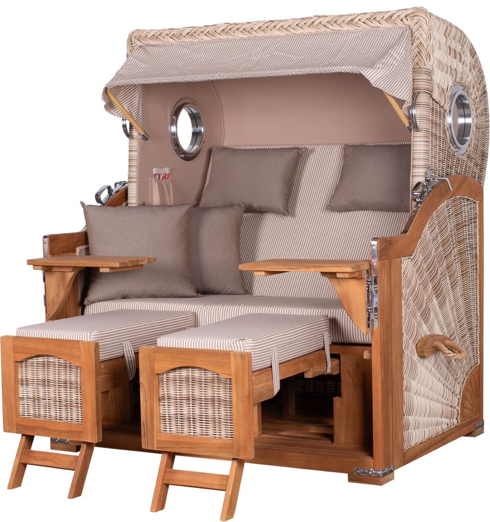 Strandkorb-Set - bene living - Ammersee Grande XL Teak - PE shell - Modell 510 - inkl. Liftersystem