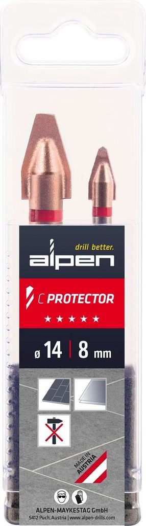 Alpen Bohrer Set C Protector 2-tlg. | Hochleistungsbohrer für Steinzeugfliesen,Fliesen, Glas, Porzellan
