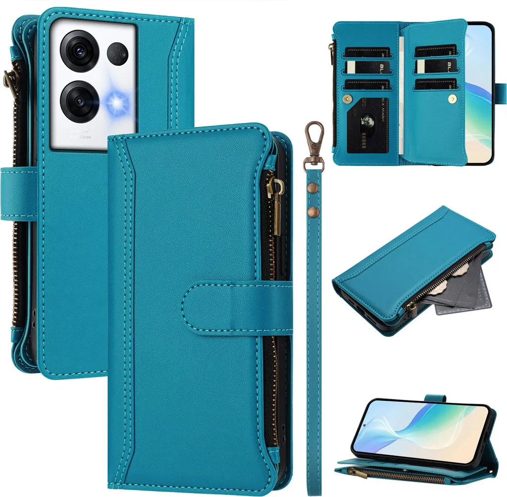 Oppo Reno8 Pro 5G Case: Portafoglio Multi-Pocket Blu Lago con Zip