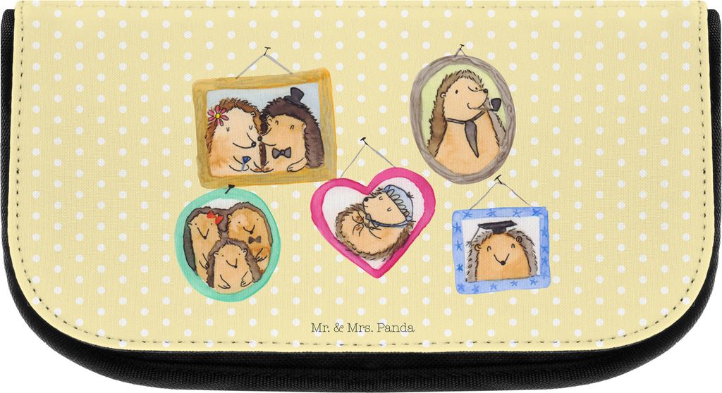Mr. & Mrs. Panda kosmetiktäschchen Igel Familie - Gelb Pastell - Geschenk, Bruder, Necessaire, Organizer, Bilder, Vatertag, Kulturtasche, Schminkt...