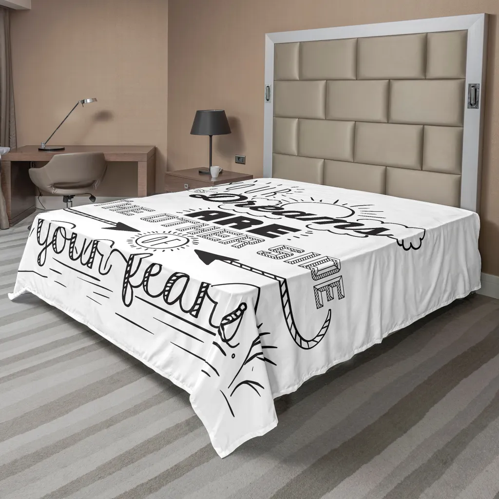 Drap plat ABAKUHAUS blanc et noir imprimé de 260 x 228 cm pour lit