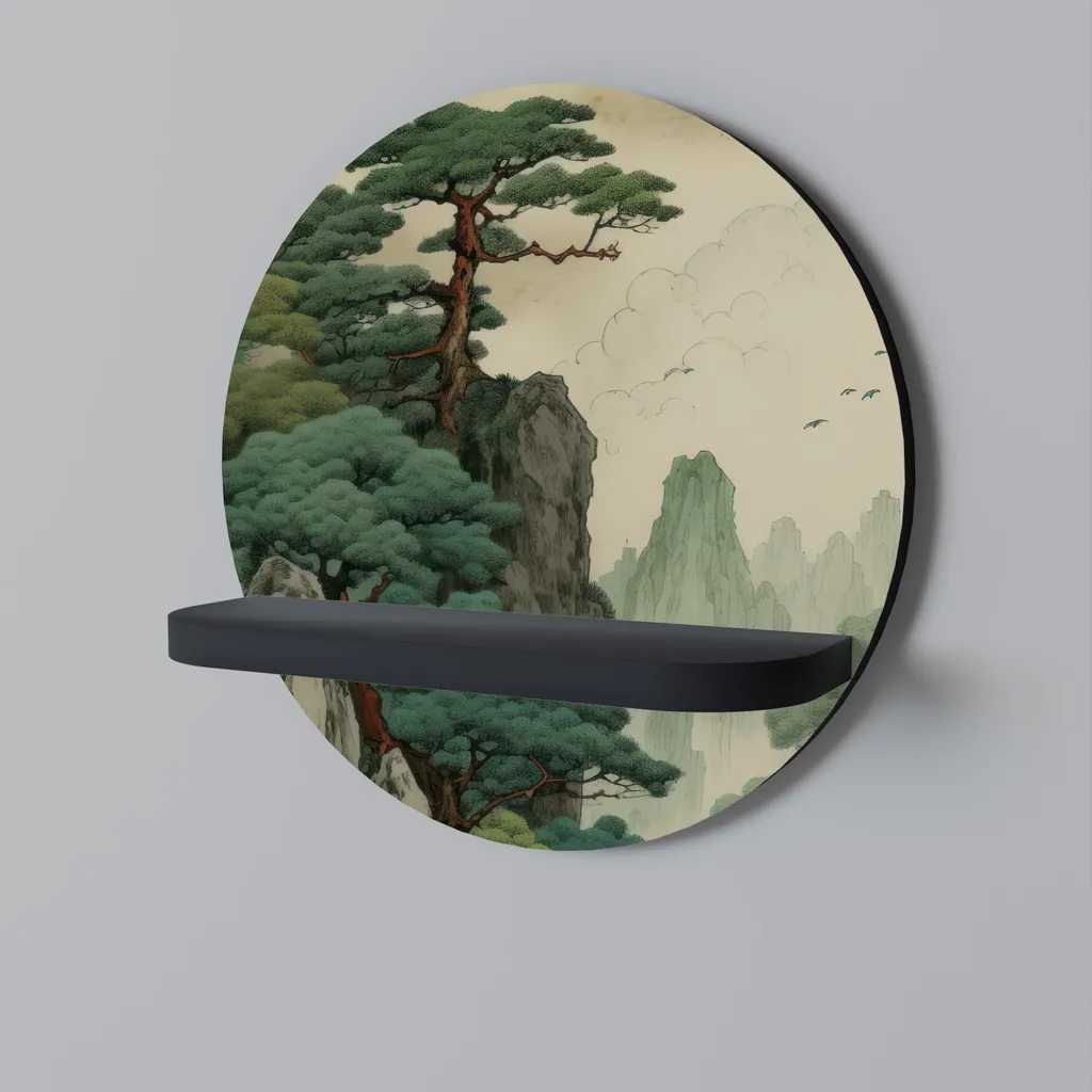 VERDURE ABYSS Étagère ronde noire design industriel en métal - Diamètre 50cm
