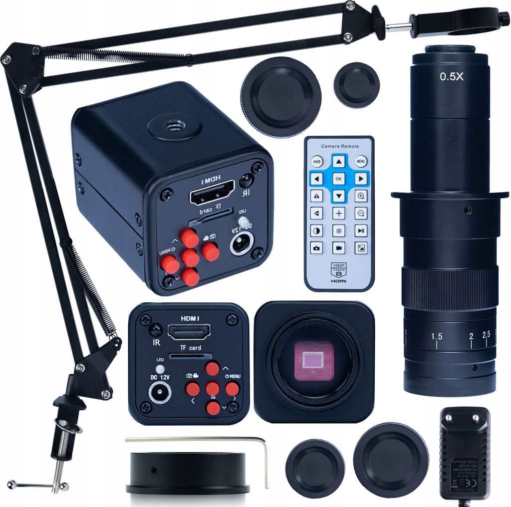 Rosfix Set Norma Black PRO – Digitale Mikroskopkamera mit 180x C-Mount Objektiv & verstellbarem Arm | HDMI 1080P, 16MP, 4K Foto