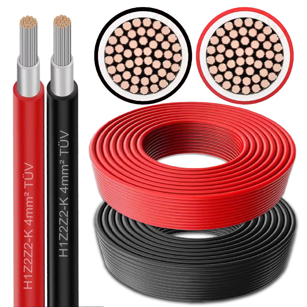 Solarkabel für Solarmodule Solarleitung Rot/Schwarz 4 mm² / 6 mm² PV 5 -100m Kabel:5 Meter