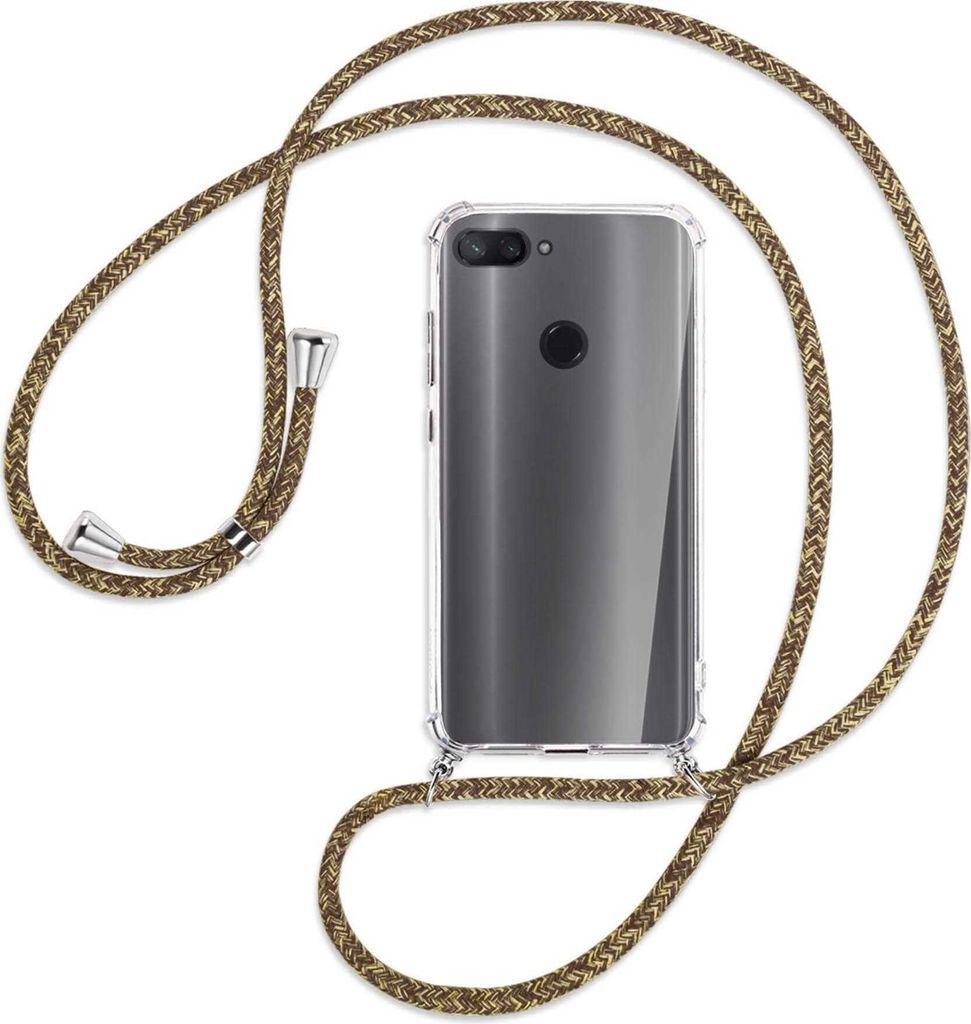 Handykette Backcover-Schutzhülle mit Band (Metall silberfarben) für Xiaomi Mi 8 Lite - braun+beige
