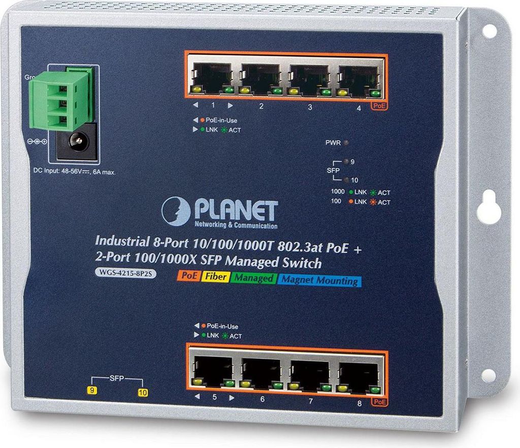 PLANET Industrial 8-Port GE 802.3at PoE + 2-Port 1G/2.5 SFP Obrázek produktu 