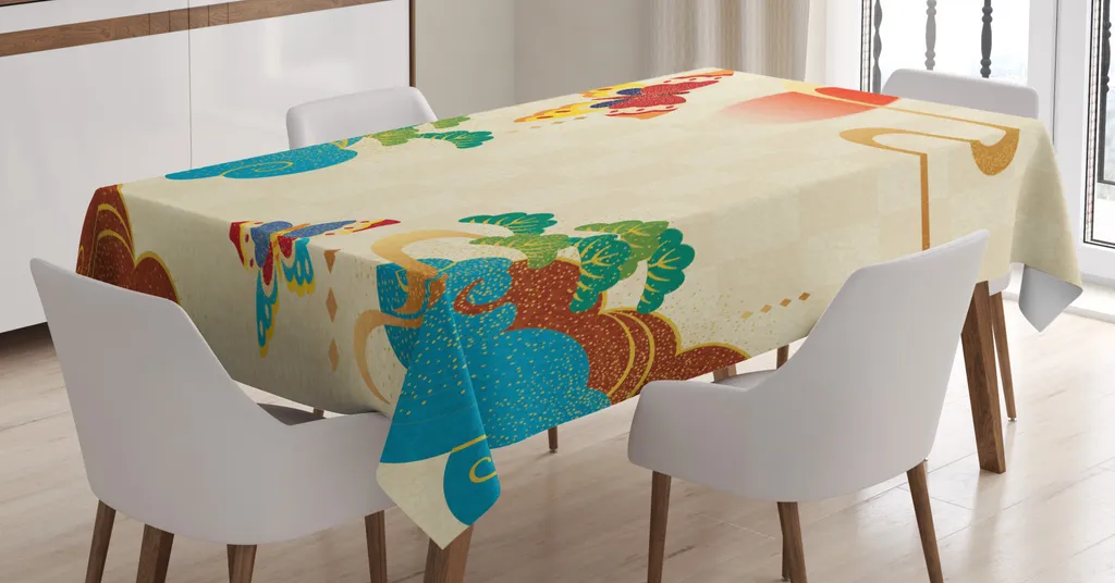 ABAKUHAUS Floreale Tovaglia, Fiore fioritura Primaverile, Rettangolare per Sala da Pranzo e Cucina, 140 cm x 200 cm, Lilla Viola Verde