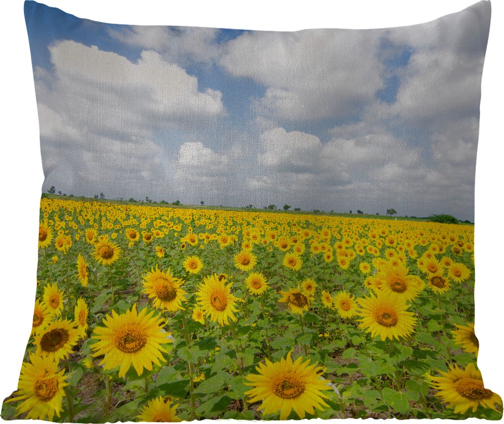 MuchoWow Outdoor Kissen - Sonnenblumen - Blumen - Wolken - Natur - Gelb - Landschaft - 45x45 cm - Wetterfest - Lounge Kissen - Fotokissen - Dekor...