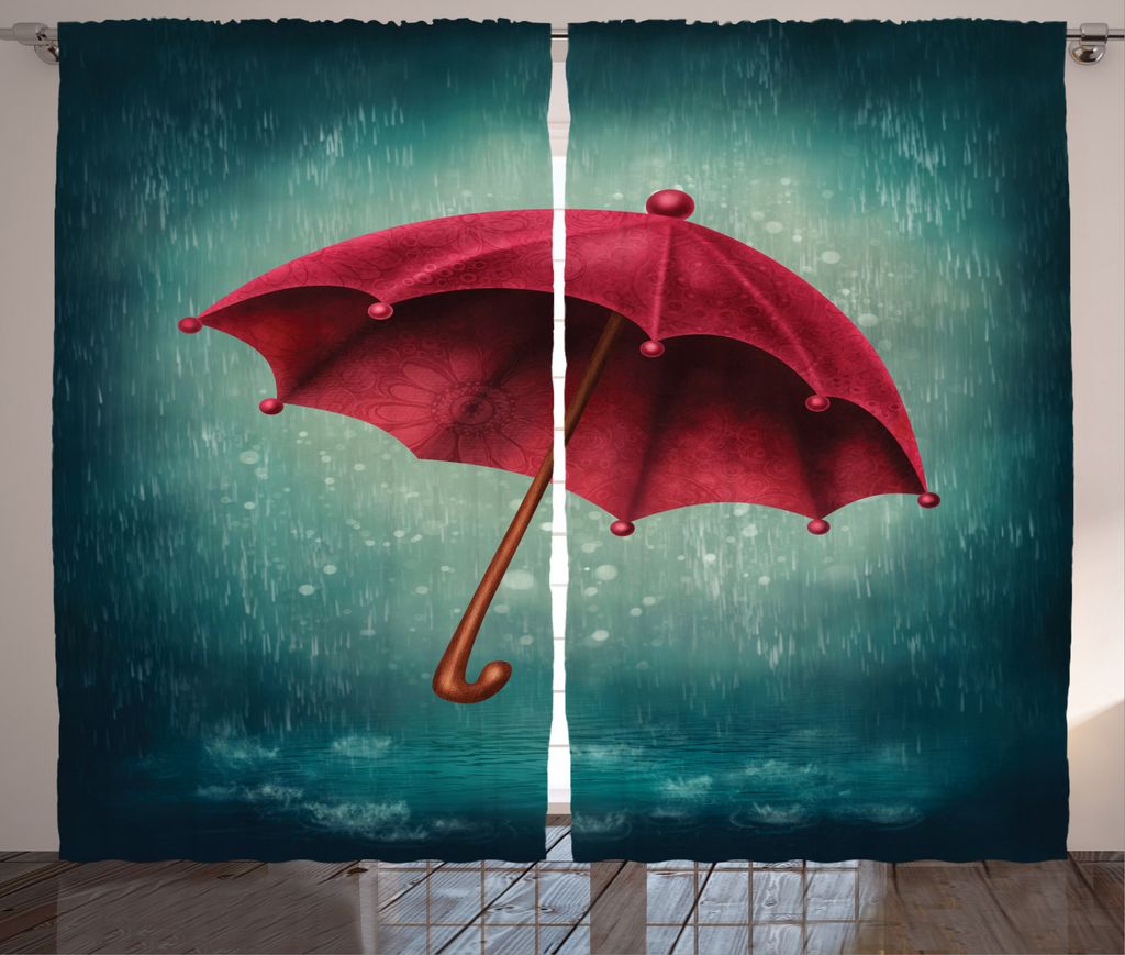 ABAKUHAUS Herbst Rustikaler Gardine, Retro Floral Regenschirm, Schlafzimmer Kräuselband Vorhang mit Schlaufen und Haken, 280 x 225 cm, Teal und Rubin