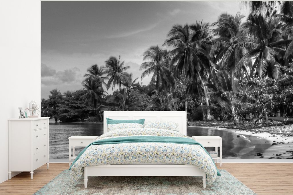 MuchoWow Fototapete für Wohnzimmer oder Schlafzimmer Wandtapete Vinyl Motivtapete Hohe Bäume auf der französisch-polynesischen Insel Mo'orea i...
