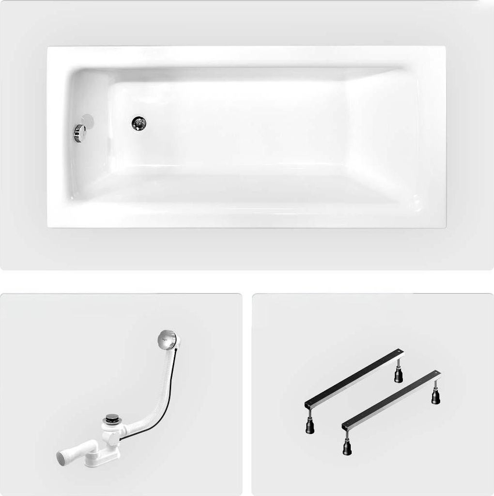 Rechteckige Badewanne - 110 x 70 cm - ohne Verkleidung - mit Füßen - Chromablauf - TALIA
