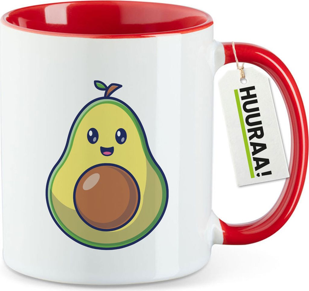 Huuraa Kaffeetasse Avocado Comic 330ml Rot Keramik Kaffeebecher Geschenkidee
