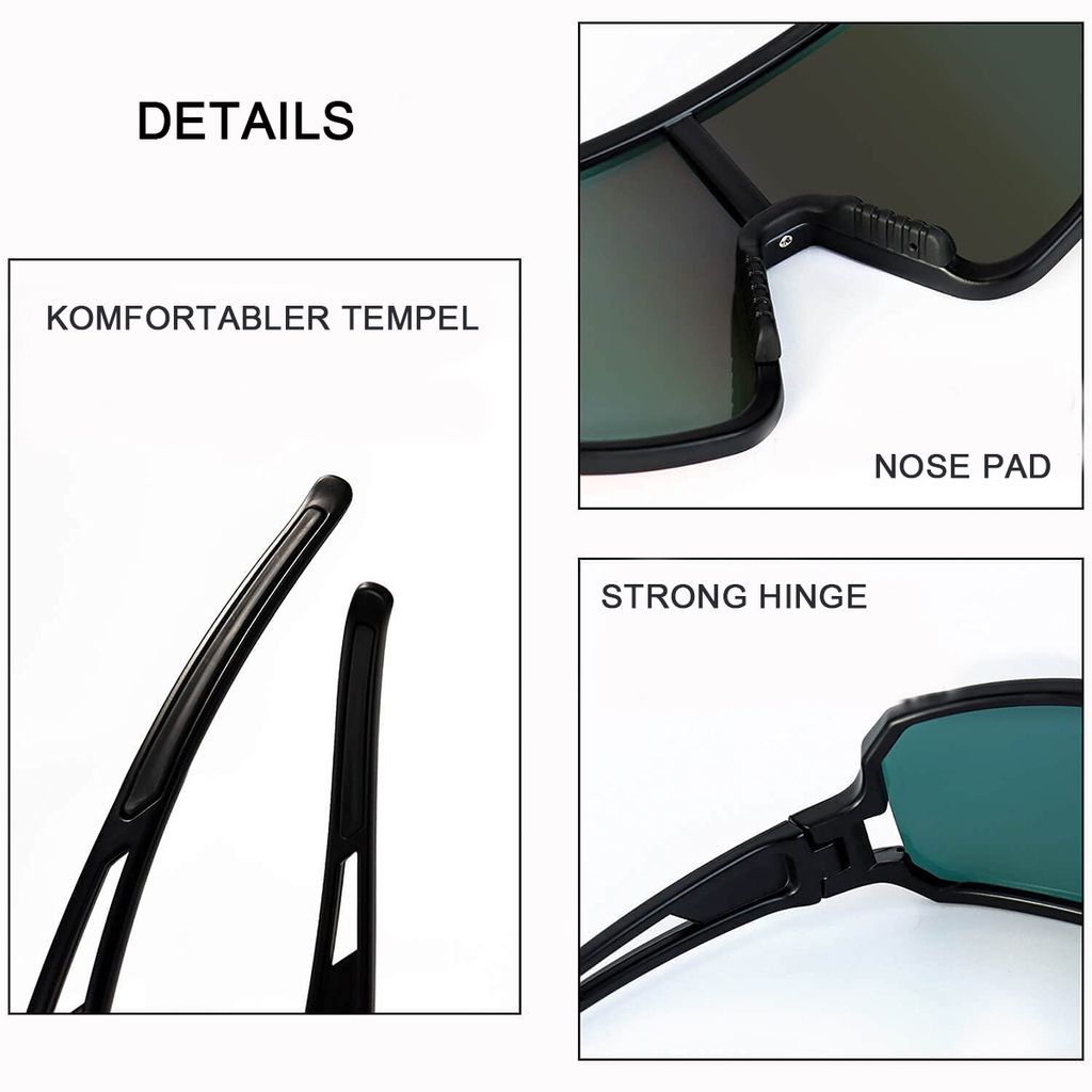 Sportsonnenbrille Polarisierte Fahrradbrille - UV400 Schutz Verstellbare Nasenpads