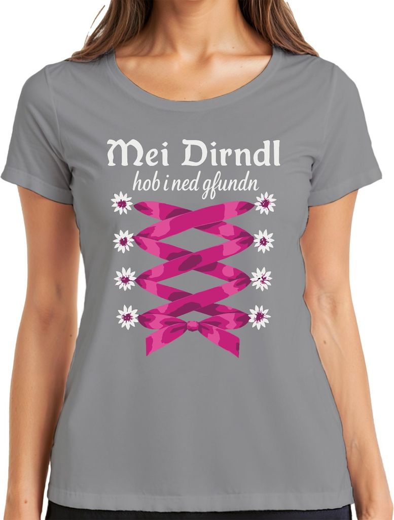 Mei Dirndl hob i ned gfundn Bayern Trachten Edelweiß Damen T-Shirt, Grau, 3XL