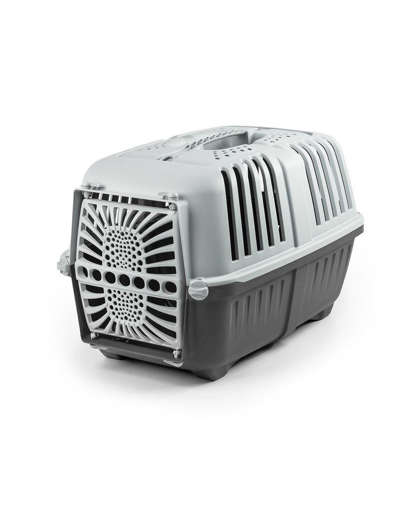 lionto Tiertransportbox, robuste Transportbox aus Kunststoff mit sicherem Schließsystem & optimaler Belüftung, 48x31,5x33 cm, anthrazit