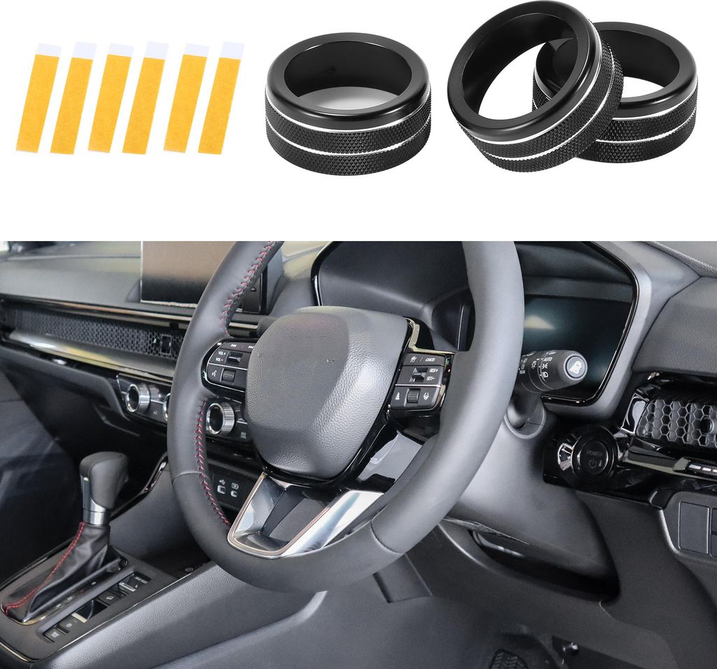 AC Klimaanlage Medienlautstärkeregler Schalterknopfabdeckungsring, Innenverkleidung für Honda CR-V 2023-2024 Schwarz, 3 Stück.
