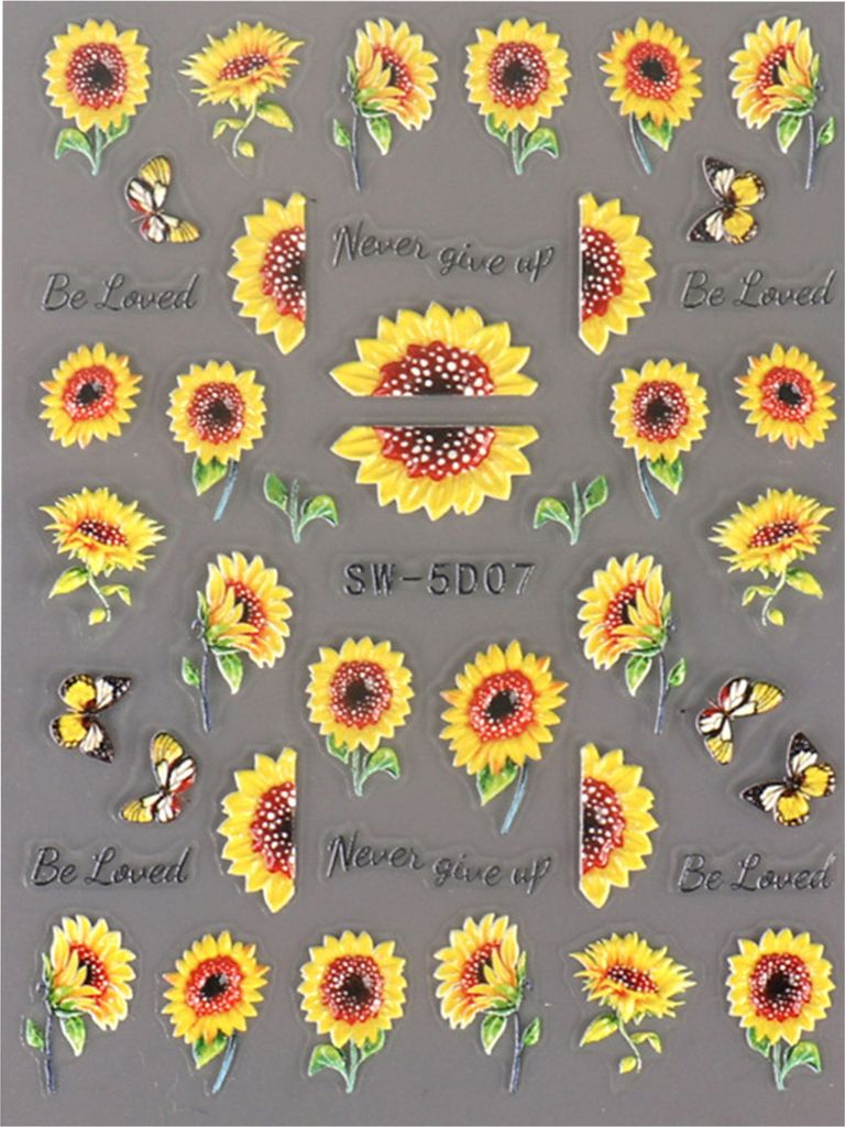 Nagelkunst-Aufkleber, dreidimensionales 5D-Relief, selbstklebend, lichtecht, DIY, Frühling, Sommer, Sonnenblumen-Blumenmuster, Maniküre-Aufkleber...