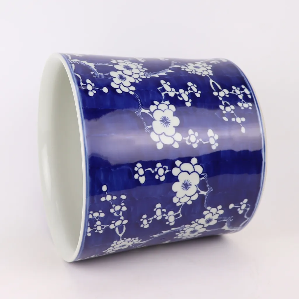 Cache-pot en céramique bleue peinte à la main - Style Chinois - D22H20 - 2