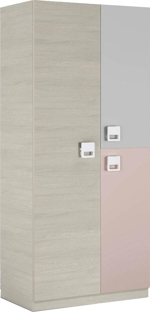 Garderobe Dgorett, Kleiderschrank im Schlafzimmer, Schrank mit 3 Türen und 3 Einlegeböden mit Kleiderstange, 90x52h200 cm, Grau und Rosa