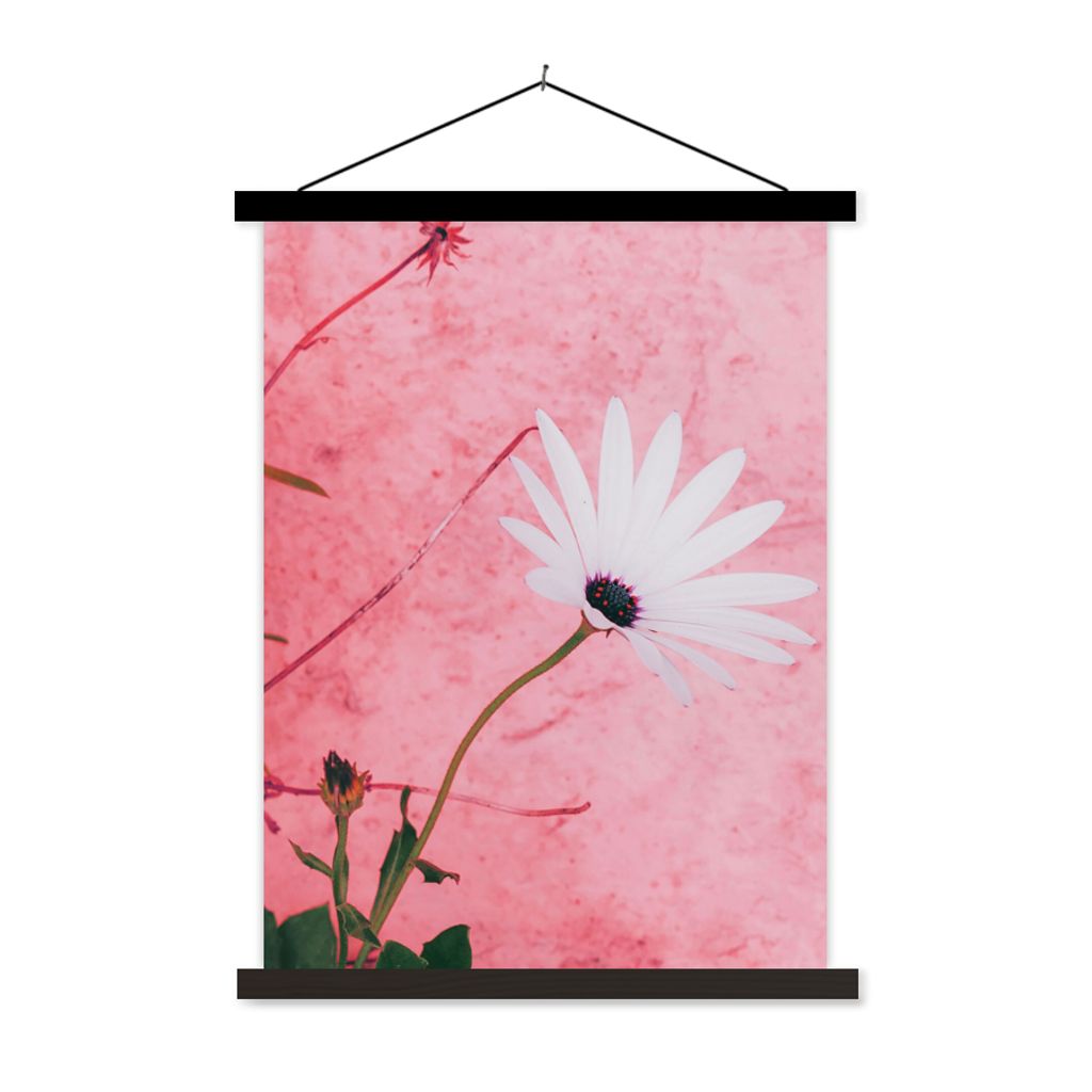 MuchoWow Textilposter Blumen - Rosa - Vintage 60x80 cm mit schwarzem Rahmen - Plakathalter