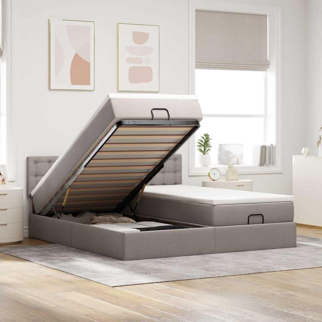 "Schlussverkauf" Ottoman-Bett - für 2 Personen - mit Matratze -n & LEDs Taupe 160x200 cm Stoff C5