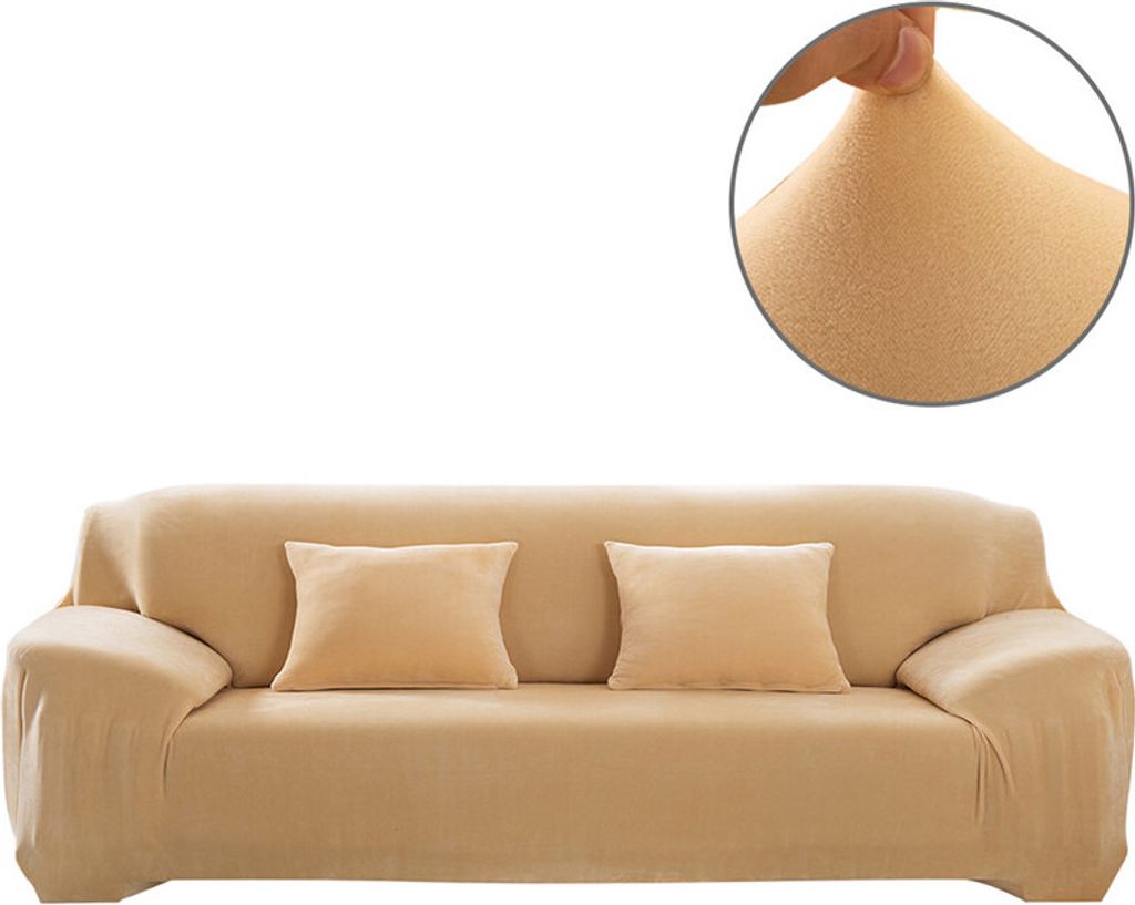 (4-Sitzer, Beige) Sofabezüge aus Stretch-Samt, rutschfeste Sofabezüge, Couchbezüge, elastischer Möbelschutz