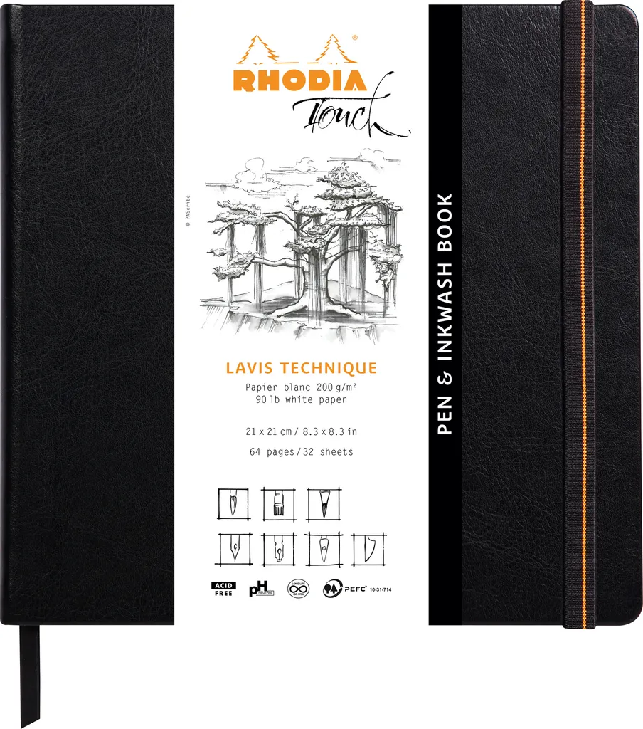 Cahier à dessin Rhodia Pen & Inkwash 21x21cm 32 feuilles papier 200g