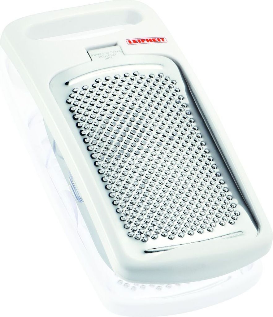 LEIFHEIT Edelstahl Kunststoff Muskatreibe Nussreibe Reibe Muskat fein