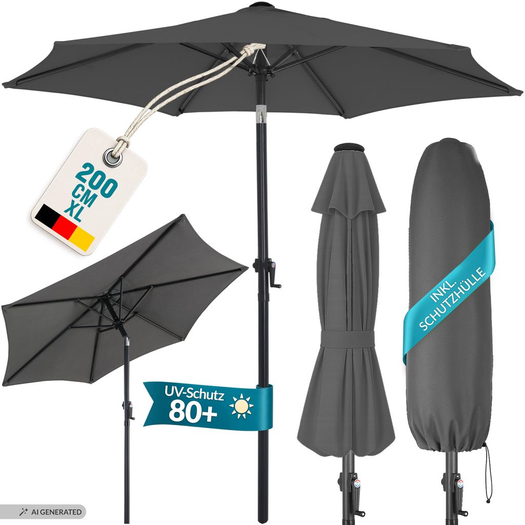 KINGSLEEVE Sonnenschirm 200 cm UV Schutz 80+ Produktbild  KI-generiertes Bild