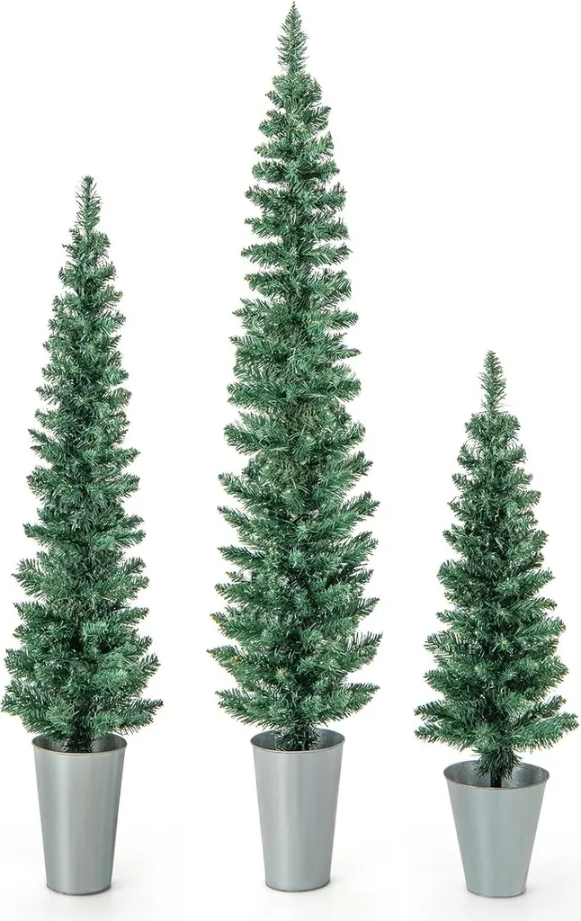 Sapin de Noël Artificiel Crayon avec Socle Métal Lot de 3 Tailles