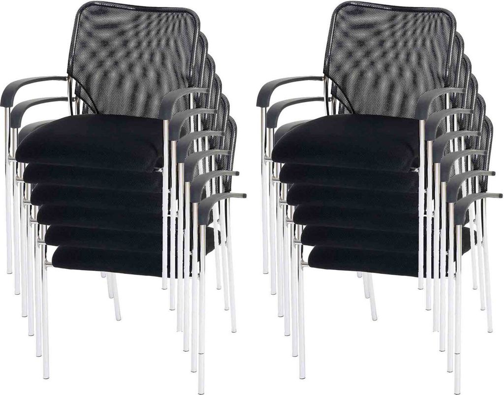 12er-Set Besucherstuhl Tulsa, Konferenzstuhl stapelbar, Stoff/Textil Sitz schwarz, Rückenfläche schwarz