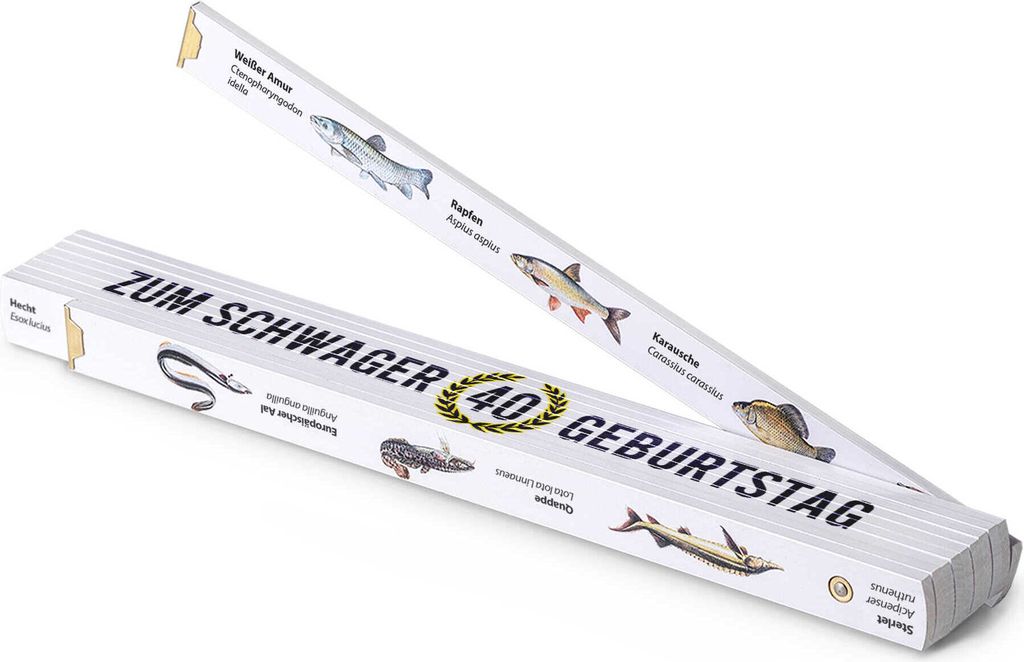 2m Petri Heil-Zollstock für Fischer-Schwager, mit 30 Farbbildern von Süßwasserfischen in unseren deutschen Gewässern.