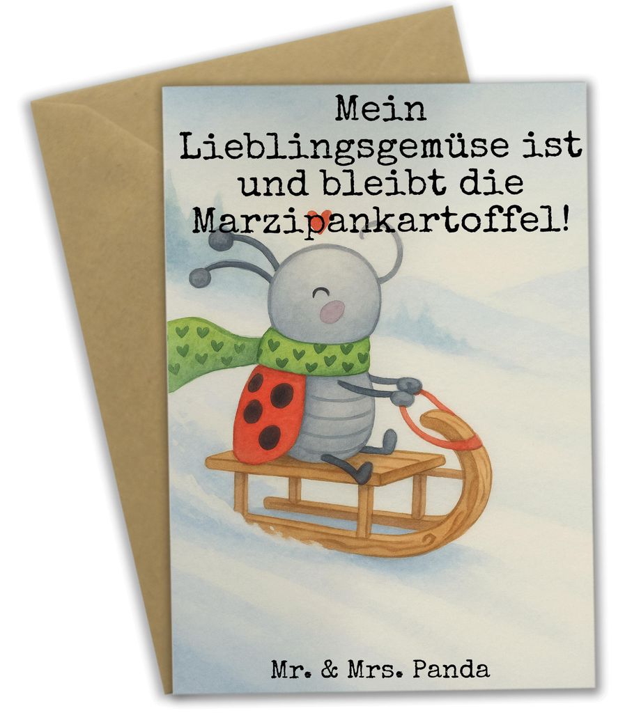 Mr. & Mrs. Panda Grußkarte Smörle Rodeln Design - Weiß - Geschenk, dankeskarten, Weihnachten, weihnachtskarten, Marzipan, Winter, einladungskart...