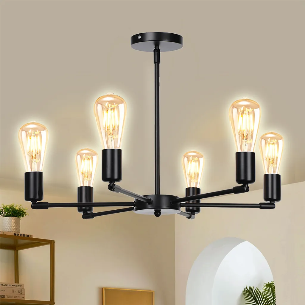 Lustre Noir Rétro 6 Lampes E27 : Solution Éclairage Puissant et Déco - 6