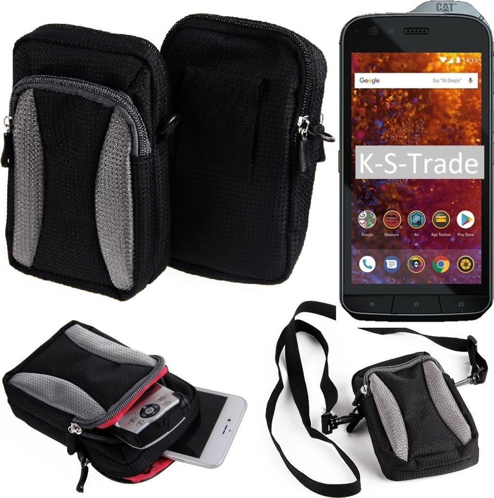 K-S-Trade Schutz-Hülle kompatibel mit Caterpillar Cat S61 Handy Gürteltasche Umhängetasche mit Zusatzfach schwarz