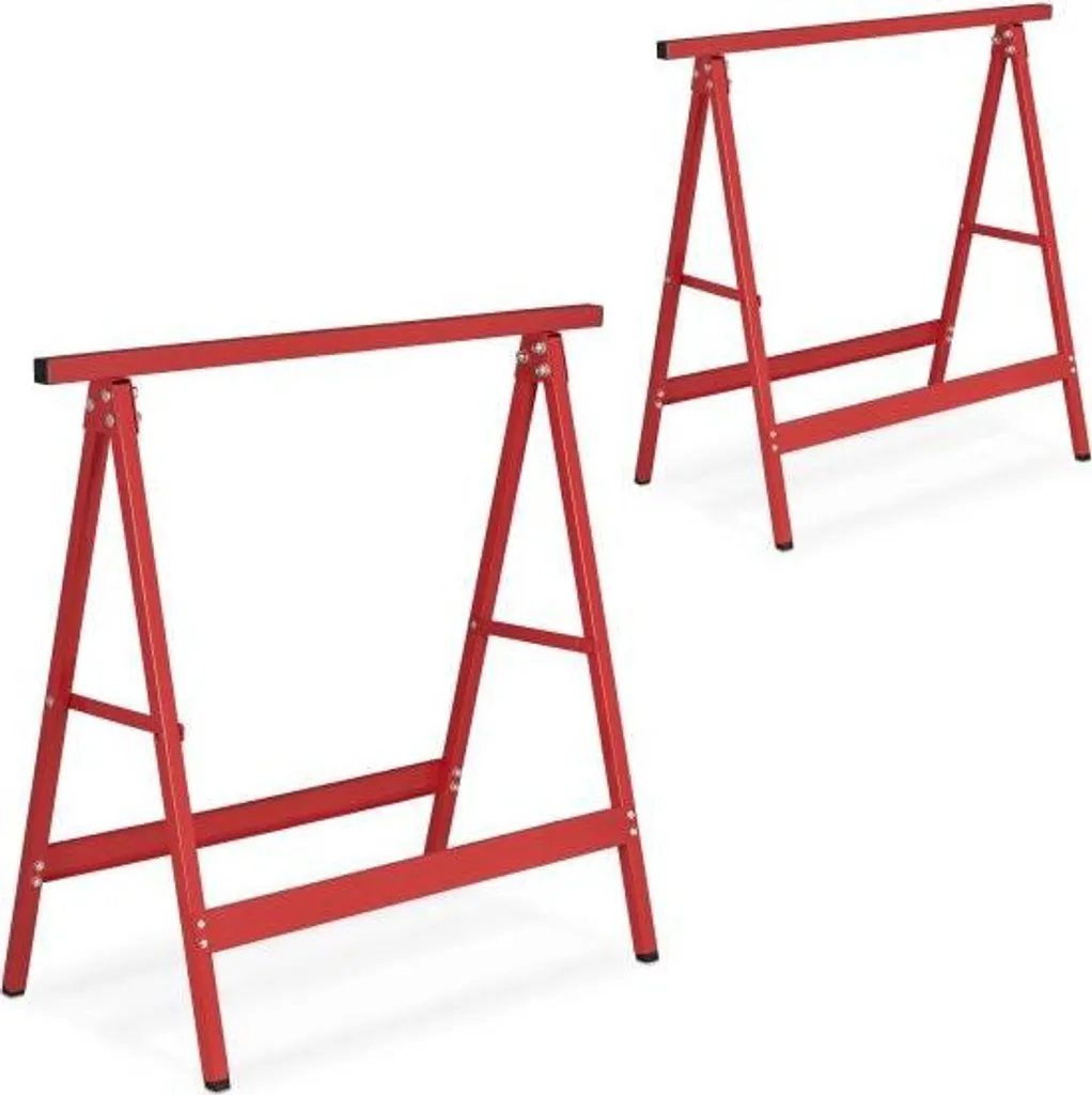 Paire de Tréteaux Métalliques Pliants Rouges pour Plan de Travail Stable