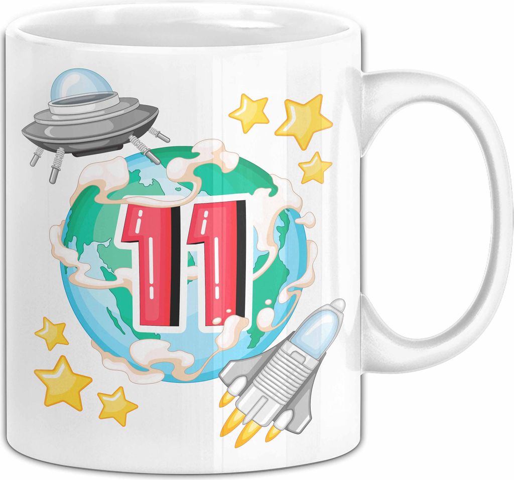11. Geburtstag Geschenk Tasse Becher Jungs Mädchen Ufo Welt Galaxie (Weiß)