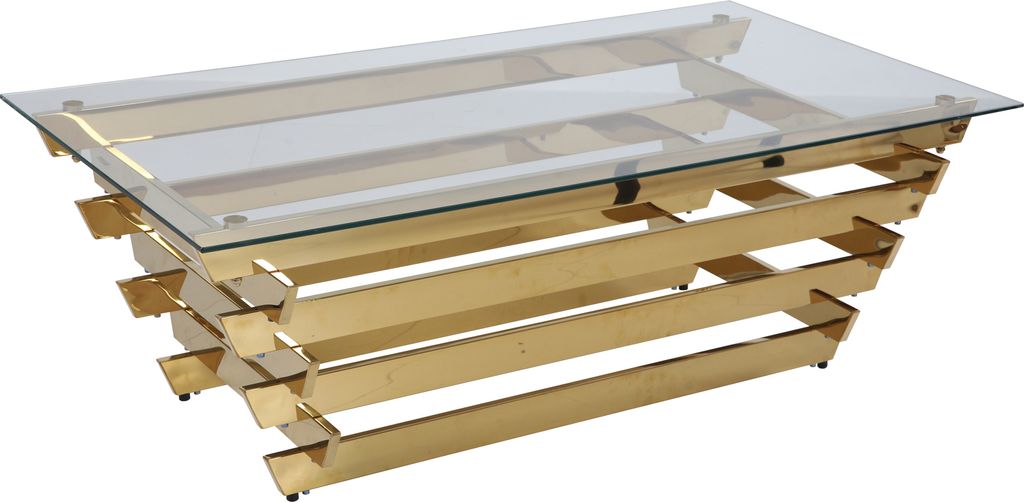 SalesFever Couchtisch 130x70 cm | 8 mm Klarglasplatte | Edelstahl-Gestell goldfarben | B 130 x T 70 x H 45 cm | goldfarben