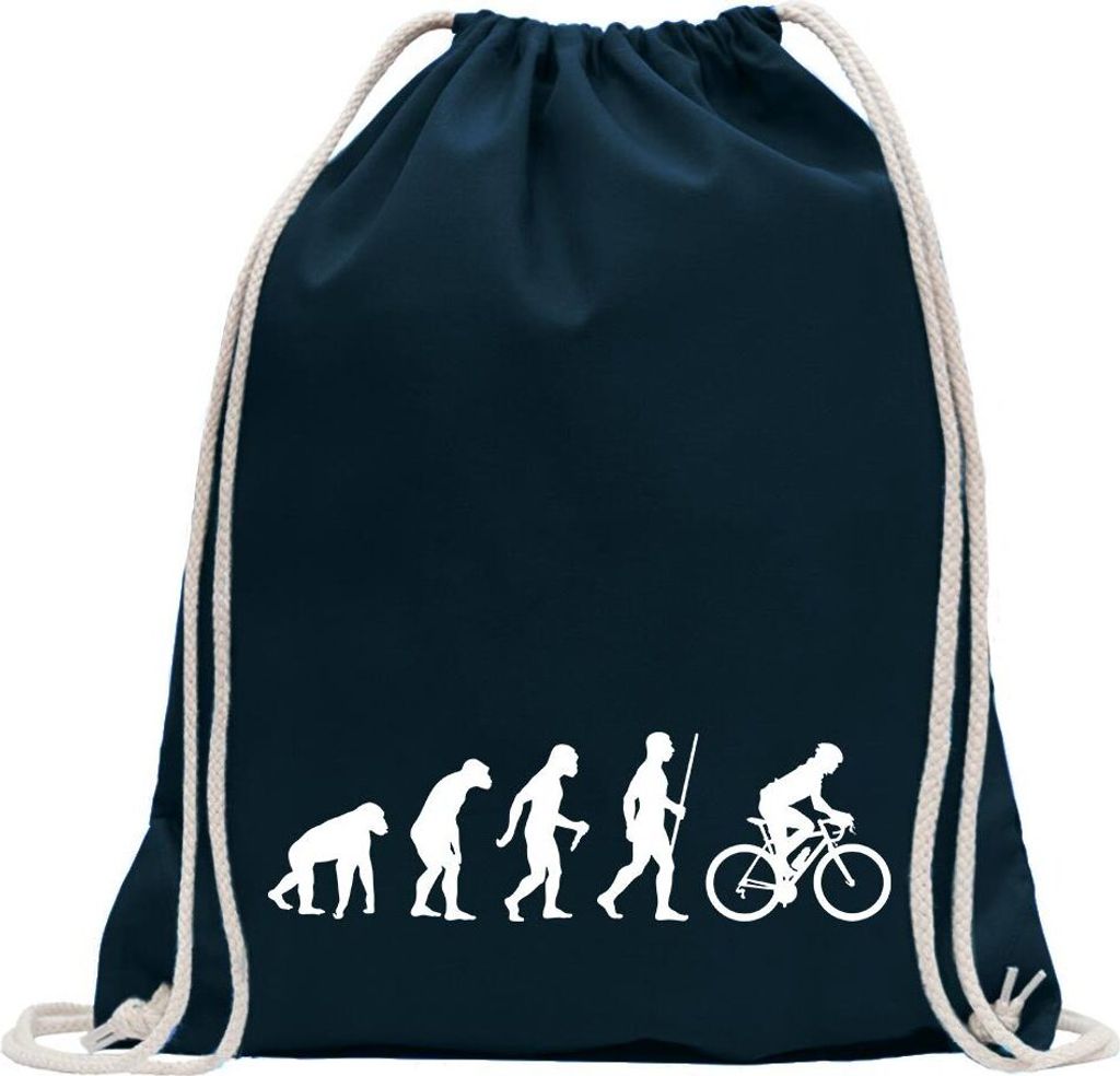 Kiwistar - Turnbeutel - dunkelblau - Rennrad Fahrrad Evolution - Fun Rucksack Sport Beutel Gymsack Baumwolle mit Ziehgurt