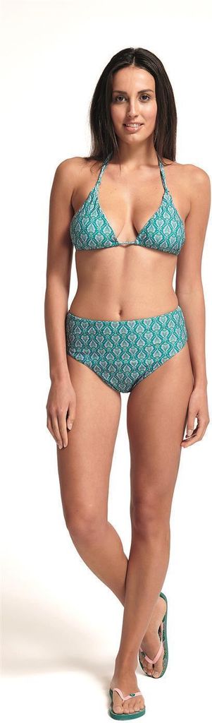 Sorbetto Damen Triangle-Bikini mit Highwaist-Hose mit tollem Print, Bikini Türkis Retromuster, Gr. XL
