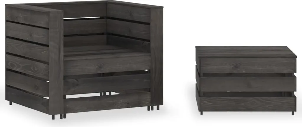 Salon de jardin palettes en pin imprégné gris résistant aux intempéries