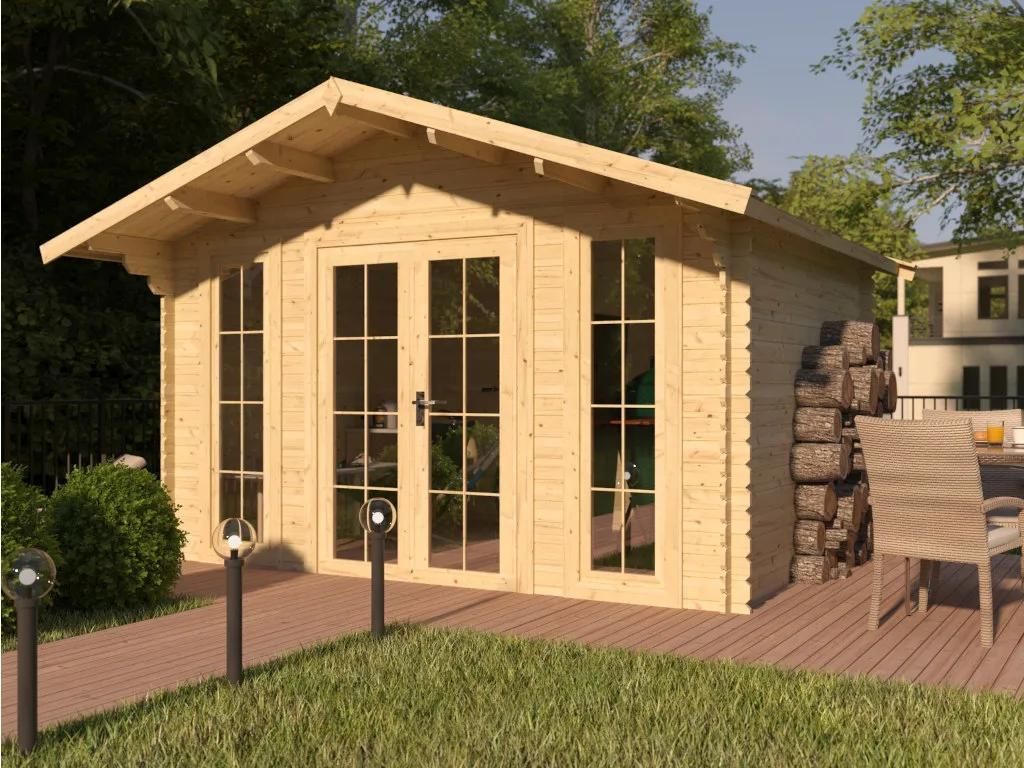 WOODTEX Naturbelassen 28 mm Gartenhaus Blockbohlenhaus Maximus, Gartenhaus aus Fichte, Gartenhaus naturbelassen, Gartenhaus 28 mm, Gartenhaus Block...