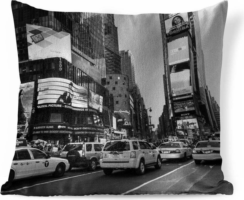MuchoWow Zierkissen Sofakissen Wohnzimmer Dekokissen 50x50 cm Taxis am Times Square - schwarz und weiß - Komfort - Sofakissen